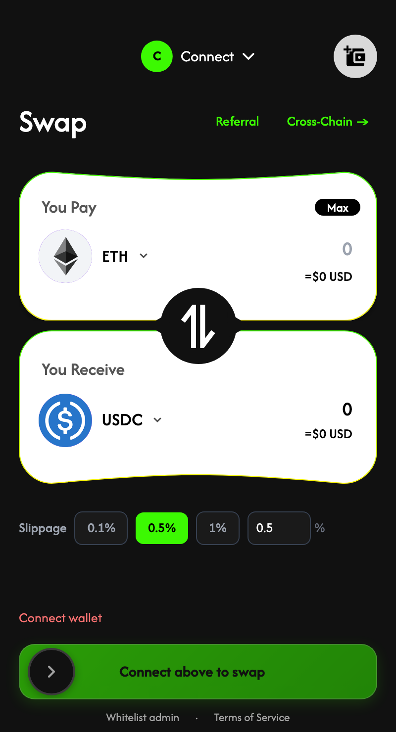 The Swap screen of the MangoSwap app